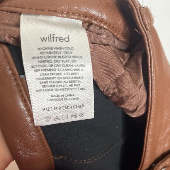 Aritzia Wilfred Faux Leather Cargo Pants Brown Womens 12 Barrel Leg Vegan - Picture 8 of 10